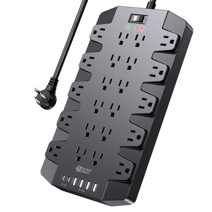 Power Strip, SUPERDANNY Surge Protector with 22 AC Outlets, 2 USB-C and 4 USB Ports, 1875W/15A, 2100J, 6.5Ft Extension Cord Surge Protector Power Strip with Wall Mount Holes for Home, Office, Dorm