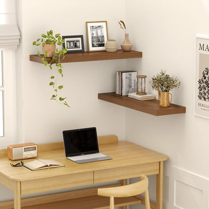 Feihorrm 24 Inch Floating Shelves, 12 Inch Deep Floating Shelves for Wall, Extra Deeper & Thicker Wooden Wall Shelf with Invisible Brackets, Shelf for Bedroom Living Room Home Decor（Walnut, Set of 2）