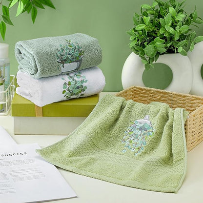 3 Pcs Eucalyptus Hand Towels Farmhouse Embroidered Botanical Bathroom Decor