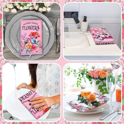 Geyoga 6 Pcs Spring Floral Kitchen Towels Flamingo Dish Hand Towels Sunflower