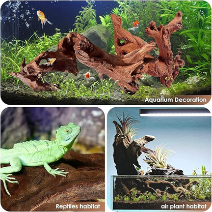 Jorewood Natural Aquarium Driftwood for Fish Tanks & Reptile Terrariums – Safe Fish Tank Decorations, Unique Twisted Branches 3-Piece 7-11 Inch Low Tannin, Easy to Sink
