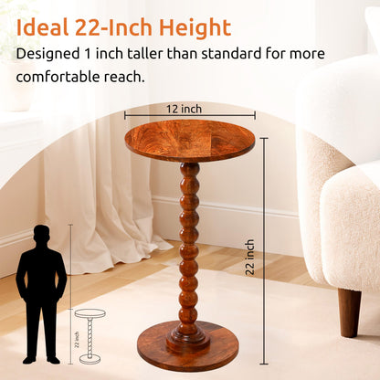 Round Side Table, Small Drink Table for Small Spaces, Modern Accent Nightstand with Solid Wood Leg for Living Room, Bedroom, Corners, and Office- Honey Mango