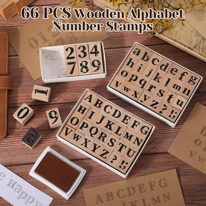 Marspark 66 Pcs Wooden Alphabet Number Stamps Small Letters Wooden Rubber Number Letter with Symbols for Rubber Stamps, DIY Projects, Arts and Crafts, Scrapbooking