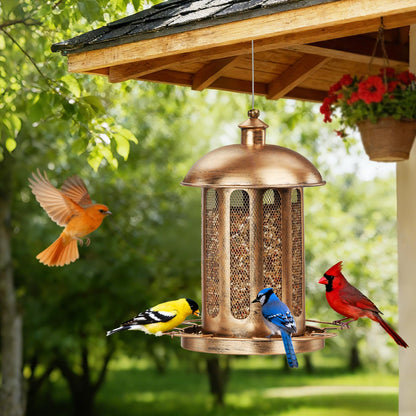 IWNTWY Bird Feeder, Large Capacity Bird Feeders for Outdoor Hanging, Heavy Duty Metal Wild Birdfeeder for Outside Garden Yard Decor, Retro Lantern Shape