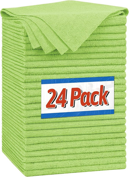 FIXSMITH Microfiber Cleaning Cloth, Shop Towels Bulk, 24 Pack Green Microfiber