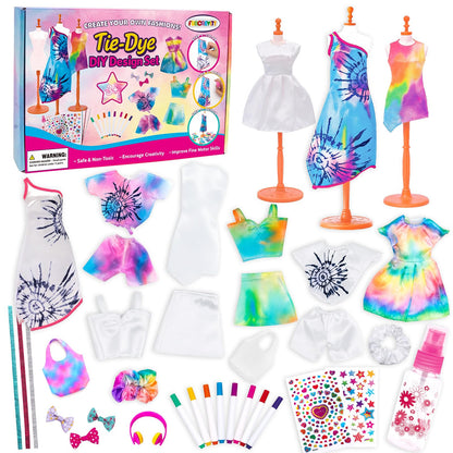 Tie-Dye Fashion Designer Doll Clothes Making Kit for DIYArts and Crafts Toys,Girls Gift Age 6 7 8 9 10 11 12