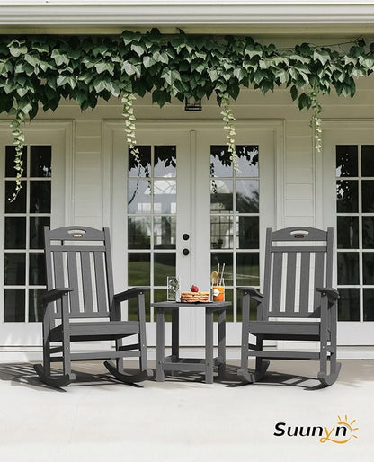 Oversized Outdoor Rocking Chairs Set of 4, High Back Porch Rocker Chair, HDPE All Weather Resistant Rocking Chairs for Patio, 380lbs Weight Capacity, Dark Grey