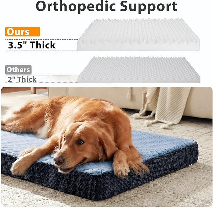 JOEJOY Orthopedic Medium Dog Bed, Washable Dog Crate Bed Medium Sized with Removable Cover, Egg Memory Foam Pet Beds, Blue, 29"x18"