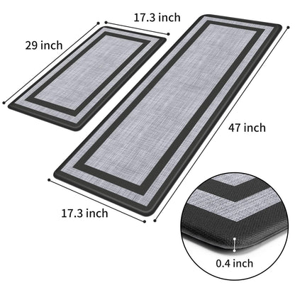 Mattitude Kitchen Mats Set of 2，Cushioned Anti-Fatigue Non-Skid Rug Sets Ergonomic Comfort Standing Mat for Kitchen, Floor, Office, Sink, Laundry, Black and Gray