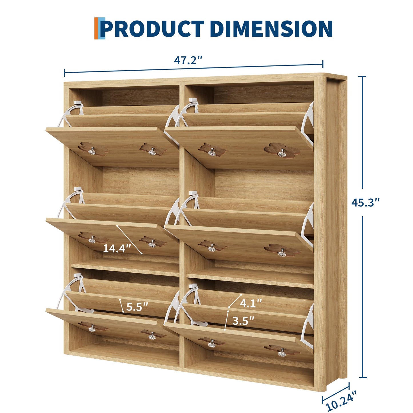 Shoe Cabinet with 6 Flip Drawers, Shoe Storage Cabinet with Adjustable Shelves, Flower Pattern & Diamond Handle, Freestanding Slim Shoe Storage, Wooden Shoe Organizer Cabinet for Entryway, Natural