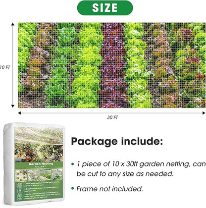 Unves 10' x 30' Garden Netting, Mosquito Bird Netting for Garden, Insect Plant Cover Bug Net Mesh for Vegetables Fruits Trees Flowers Blueberries Tomatoes Protection