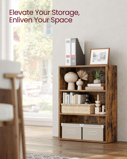 VASAGLE CUSTOS Collection - Bookshelf, 3-Tier Bookcase, Book Shelf, Open Storage Shelf, 9.4 x 23.6 x 32 Inches, for Living Room, Home Office, Dinning Room, Rustic Brown ULBC163X01