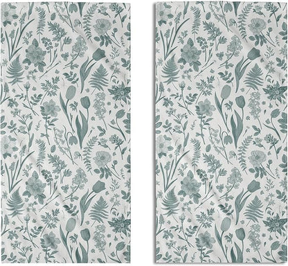 Spring Floral Hand Towels for Bathroom Set of 2 Aqua White Flower Leaves