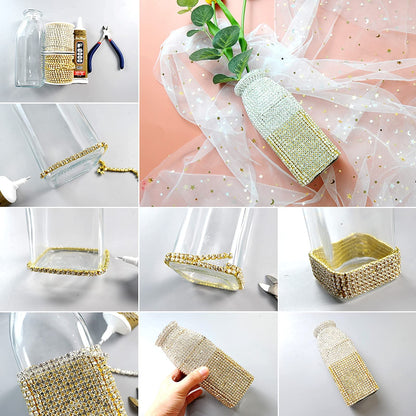 Fashewelry 10 Yards Crystal Clear Rhinestone Close Cup Chain 2mm Trimming Beaded Applique Claw Chain Roll with Golden Bezel for DIY Art Craft Clothes Wedding Party Decoration