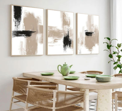 3Pcs Neutral Abstract Wall Art Black Beige Picture Wall Decor Modern Minimalist Aesthetic Canvas Poster Prints Elegant Living Room Artwork Painting Home Decoration for Bedroom Office 12x16in Unframed