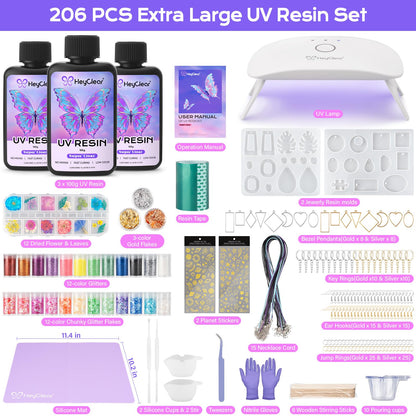 HeyClear UV Resin Molds Jewelry Making Kit with Light -300g Super Clear, Hard, Low Odor, Premixed and Fast Curing for Keychains, Earrings, DIY Craft Decorations