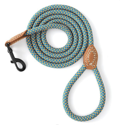 Mile High Life Rope Leash with Genuine Leather Connection, 6 FT/5 FT/4 FT, Heavy Duty Dog Leash for Medium & Large Dogs (Peacock Blue, 72 Inch)
