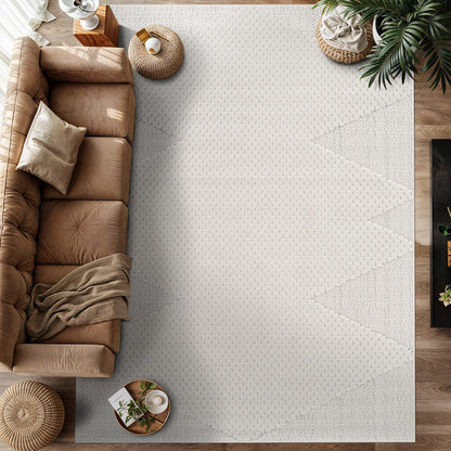 Luul Home Modern Micro Loop Indoor Area Rugs for Living Room Bedroom Kitchen Geometric Triangle White 5x7 Luxury Durable Low and High Pile Non-Shedding Stain Resistant Soft Area Carpet 5 x 7