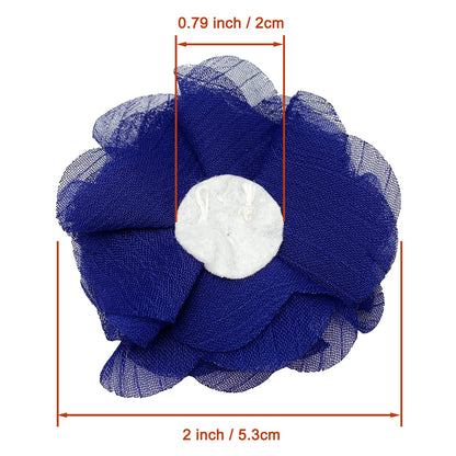 30pcs Rhinestone Chiffon Flower 2" Sewing Fabric Appliques for Clothing Craft Party Wedding Decor Tassel Topper Decoration Gift Wrapping Headbands Hair Accessories DIY (Dark Blue)