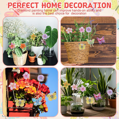 Fullhawl 16 Pcs Butterfly Flower Diamond Painting Kits 5d DIY Diamond Art Kits Garden Stakes Decor Craft with Metal and Wooden Swaying Sticks for Adults Indoor Outdoor Yard