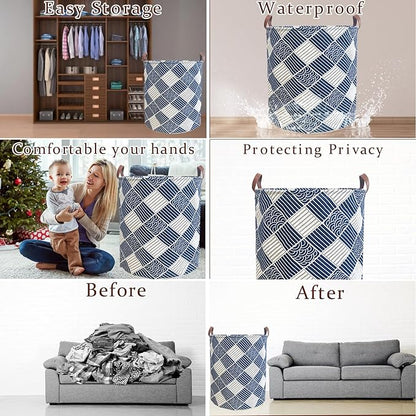 80L Waterproof Laundry Hamper in Family Leather Handle Laundry Basket in