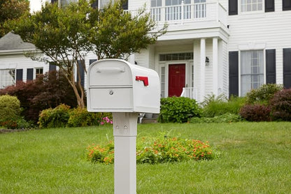 Architectural Mailboxes 6300W-10 Oasis 360 Mailbox, White | Galvanized steel build with a secure steel cam lock, dual access doors, and hopper delivery door. USPS approved.