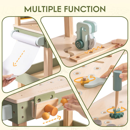 ROBOTIME Wooden Kids Tool Bench, Toddler Tool Bench - Toy Play Workbench Workshop with Tool Belt, Play Tools Set, Drawing Paper for Construction Play, Perfect for Kids Ages 3-5