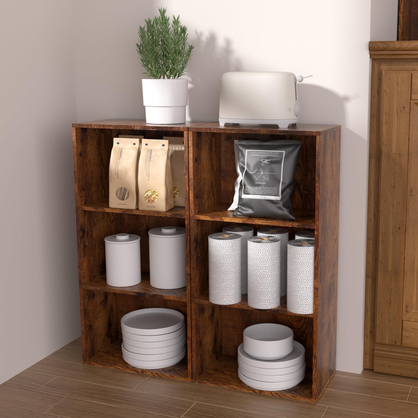 NewBeth Wooden 3 Cube Storage Organizer, 3 Tier Low Bookcase Freestanding Storage Display Organizer,Versatile Cubes Shelf and Cubby Unit for Any Space