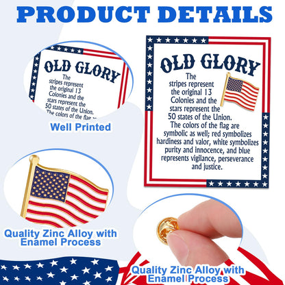 Landical 60 Pcs/30 Sets 250th Anniversary Memorial Day Pins Gifts Bulk Patriotic American Flag Pins with Old Glory Cards and Bags for 4th of July Independence Veterans Day Party Favor Supplies Gifts