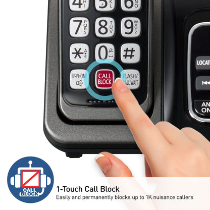 Panasonic Cordless Phone with Answering Machine, Advanced Call Block, Bilingual Caller ID and High-Contrast Display, Expandable System with 3 Handset Cordless Telephones - KX-TGD833M (Metallic Black)