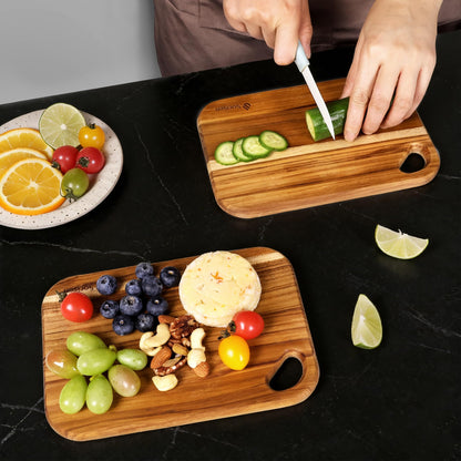 2 Pack Small Teak Wood Cutting Board for Kitchen 8.6" x 6" Mini Wooden Charcuterie Boards Lightweight Chopping Board Non Toxic Serving Board Tiny Chef Set Camping Fruit Lemon Sandwich Cheese Board