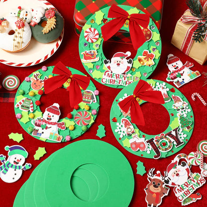 BOARDFEB 12 Sets Christmas Crafts Kits DIY Christmas Foam Wreath Crafts Winter Ornaments for Snowman Santa Penguin Snowflake Foam Stickers Xmas Holiday Home Classroom Activities Decoration