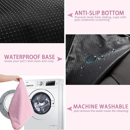 Dog Crate Bed Waterproof Deluxe Plush Dog Beds with Removable Washable Cover Anti-Slip Bottom Pet Sleeping Mattress for Large, Medium, Jumbo, Small Dogs, 35 x 22 inch, Pink