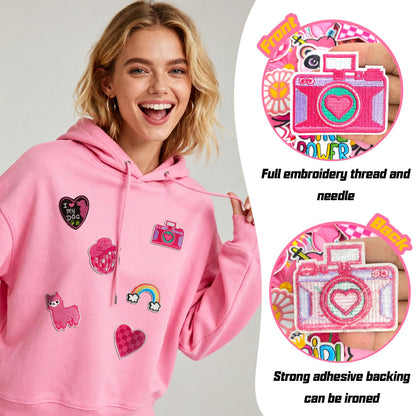 60Pcs Pink Iron on Patch, Random Assorted Styles Pink Theme Iron on Patches for Girls, Cute Preppy Applique Patches for Clothes, Dress, Hat, Jeans, DIY Accessories