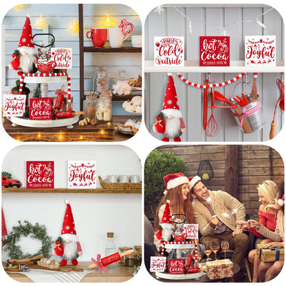 8 Pcs Christmas Tiered Tray Decor Includes 1 Pc Christmas Gnomes Plush Balls 4 Pcs Small Wooden Signs 2 Pcs Decorative Mini Rolling Pins 1pc Wood Holiday Bead Garland for Table Home Kitchen Decor