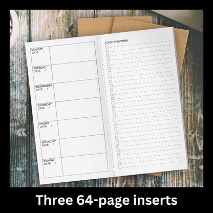 RICCO BELLO Travelers Notebook Refill Inserts, Weekly To Do Undated Calendar, Kraft Cover, 4.25 x 8.25 inches (Set of 3)