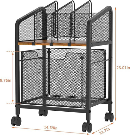 Tiaoheka Rolling File Cabinet with Adjustable Dividers, Vertical Filing Cabinet with Storage Drawer on Lockable Wheels, Hanging File Organizer Beside Under Desk for Office, Home（Patent Pending）