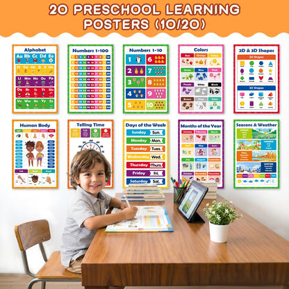 KIDS KING 20 Laminated Learning Posters for Toddlers 1-3 Years Old, Educational Posters for Preschoolers, Kindergarten Classroom Must Haves - Homeschool and Classroom Decor, Back-to-School Supplies