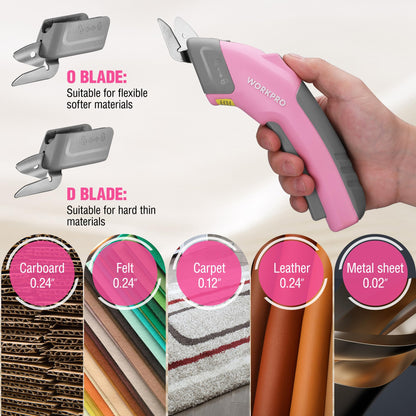 WORKPRO 4V Cordless Electric Scissors With 2 blades, Fabric, Leather, Carpet and Cardboard Cutter, 2000mAh Rechargeable Powerful shears with Storage Case