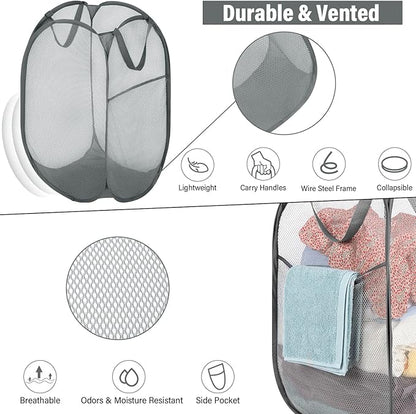 BATTOO 3 Pack Collapsible Laundry Basket Strong Mesh Pop Up Laundry Hamper