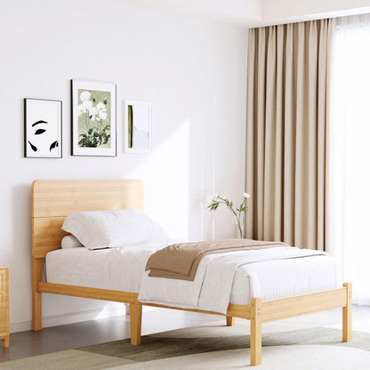 BOSRII 14in High Solid Bamboo Wood Platform Twin XL Bed Frame with Headboard, Reinforced Heavy Duty Metal Slats, Noise Free, No Box Spring Needed, Easy Assembly