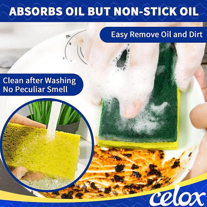 CELOX Non-Scratch Scrub Sponge for Washing Dishes, Yellow, 24Pack