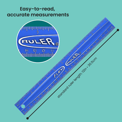 It's Academic Flexi Rulers, 12-inch Flexible Non-Breakable Ruler, 12-Pack, Blue