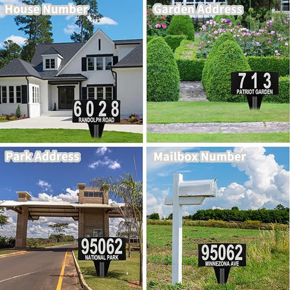 Metal House Address Yard Mailbox Sign with Numbers and Letters for outside,No Soliciting Trespassing Poop And Pee Welcome Sign Waterproof Rustproof Lawn Arch Address Plaque with Stake