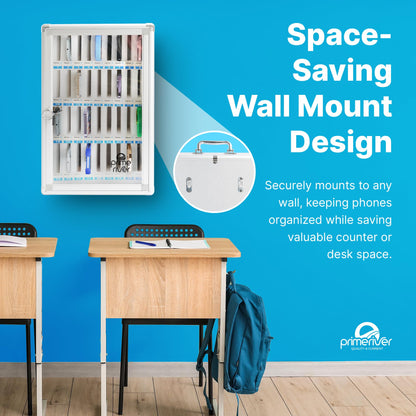 PRIMERIVER Cell Phone Locker for Classroom, Gym & Office | Secure Aluminum Storage Cabinet – 36 Slots | Portable & Wall-Mounted Organizer