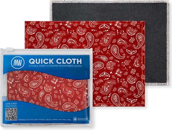 Quick Cloth Microfiber Glasses Cleaning Cloths – 8x8, Paisley Red, 1 Pack