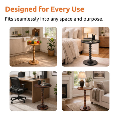 Round Side Table, Small Drink Table for Small Spaces, Modern Accent Nightstand with Solid Wood Leg for Living Room, Bedroom, Corners, and Office- Honey Mango
