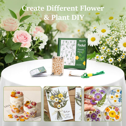 Aboofx Mini Flower Press Kit for Small Flowers Drying, Beginners-Travel Outdoor, Presses Plant, Leaves, Herbs, Micro Flowers, 2.5 x 4 Inch Pocket Pressed Flower Kit for Classroom, Arts Craft Lovers