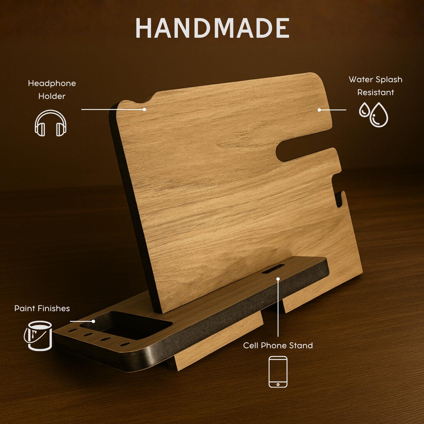 Namore Wood Phone Docking Station for Men – Minimalist Nightstand & Desk Organizer with Valet Tray for Phone, Wallet, Watch & Keys
