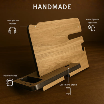 Namore Wood Phone Docking Station for Men – Minimalist Nightstand & Desk Organizer with Valet Tray for Phone, Wallet, Watch & Keys